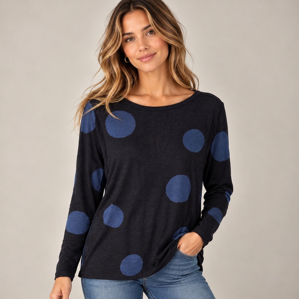 NWT Chicos Polka Dot Bateau Pullover Sweater Deep Indigo Blue 2 L NEW